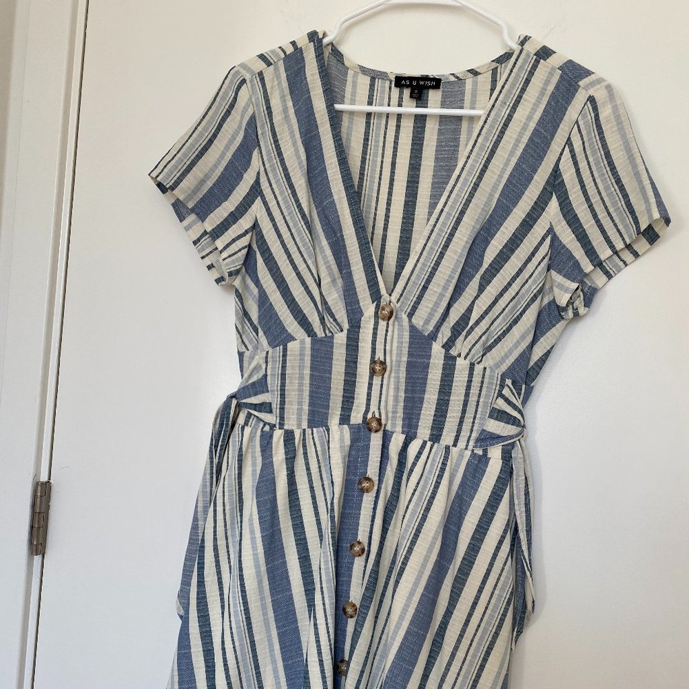 As U Wish Breezy Plunge Summer Dress with Adjustable Waist